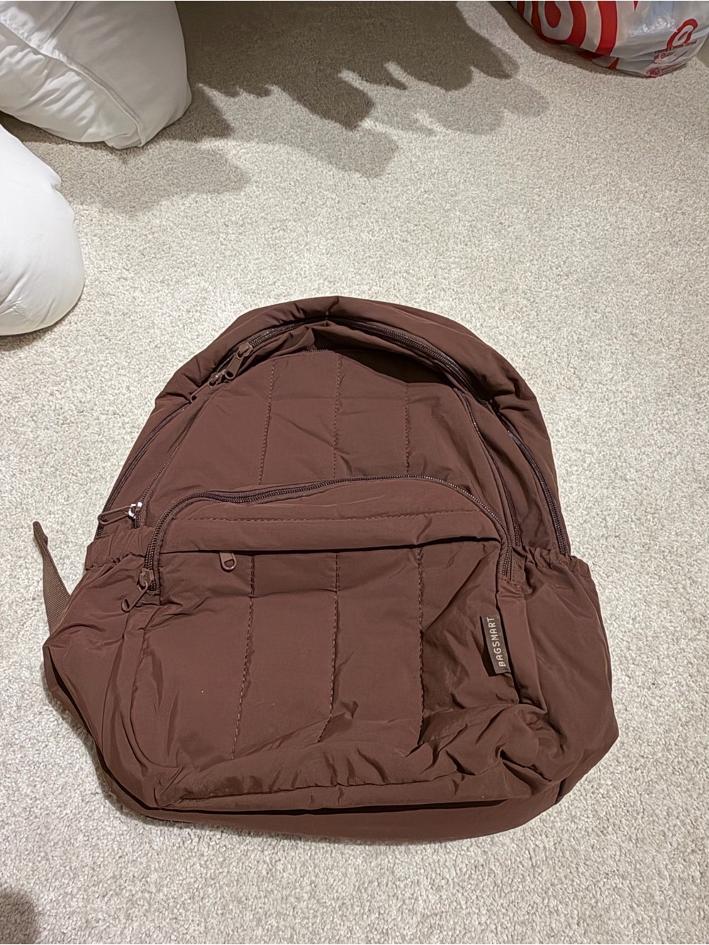 BAGSMART Brown Puffer Quilted Backpack Travel Work School Bag